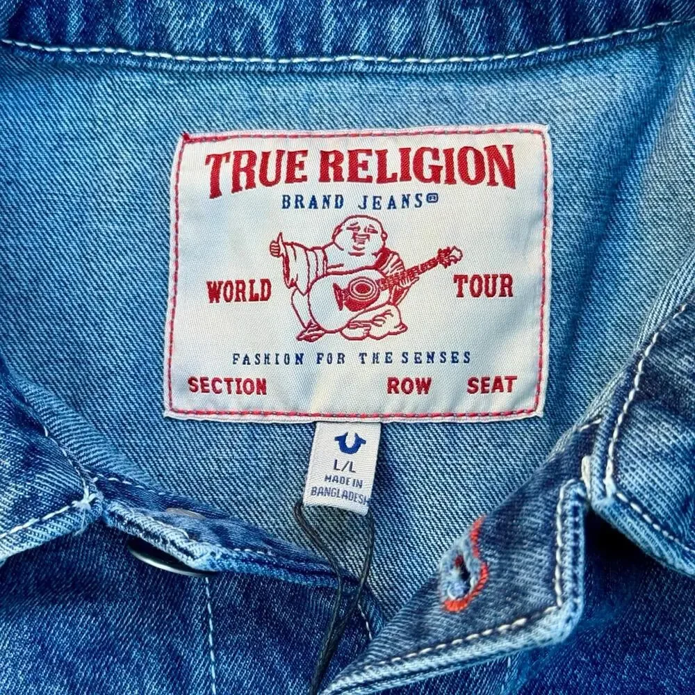 True Religion Brand World Tour Jesse SN Trucker Button Jacket Medium Abyss Wash